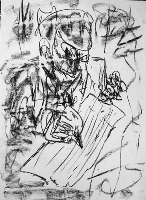 Escritor. Carbonilla sobre papel blanco - 0,60 x 0,80 m