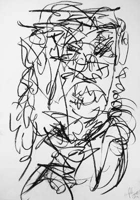 Enojo. Carbonilla sobre papel blanco - 0,60 x 0,80 m