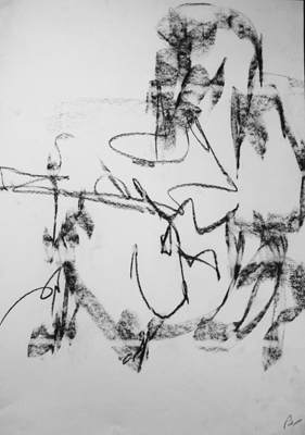 Baterista. Carbonilla sobre papel blanco - 0,60 x 0,80 m