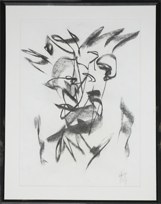 Carbonilla sobre papel blanco